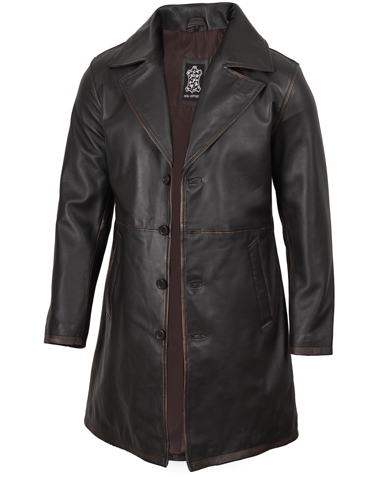 Leather Car Coat with Lapel Collar