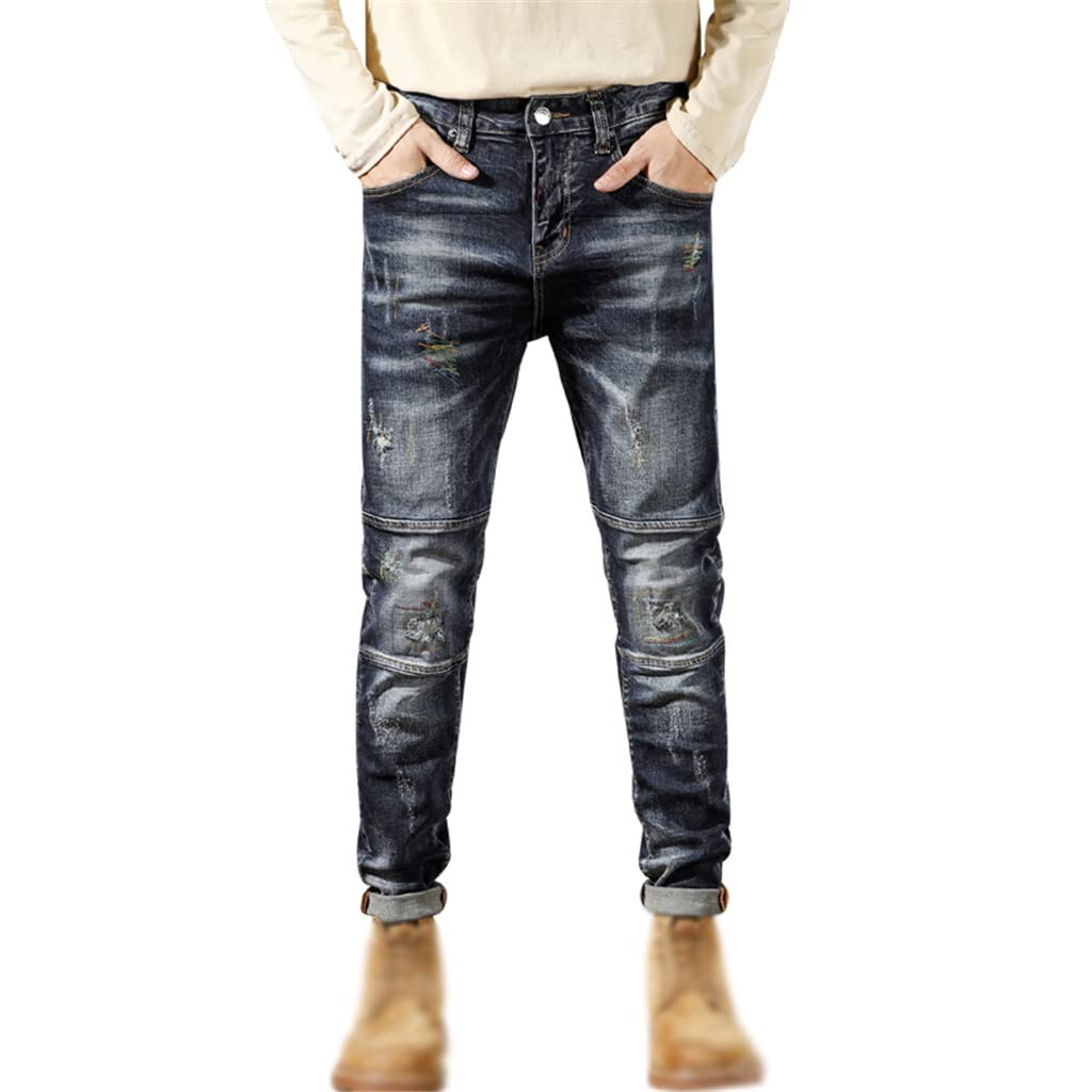 Slim Fit Distressed Patchwork Jeans
