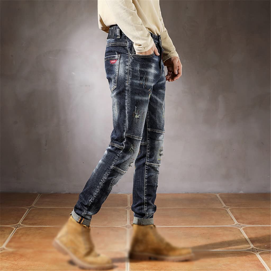 Slim Fit Distressed Patchwork Jeans