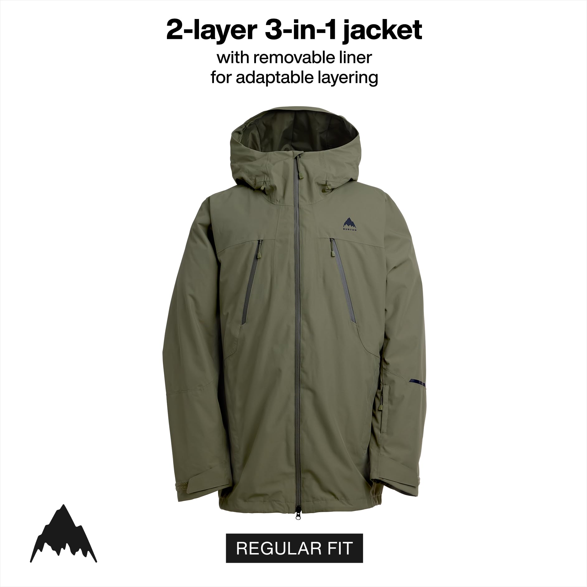Burton Men’s Reserve 2-Layer 3-in-1 Jacket – Waterproof Winter Snowboard Jacket with Removable Insulated Liner & Hood