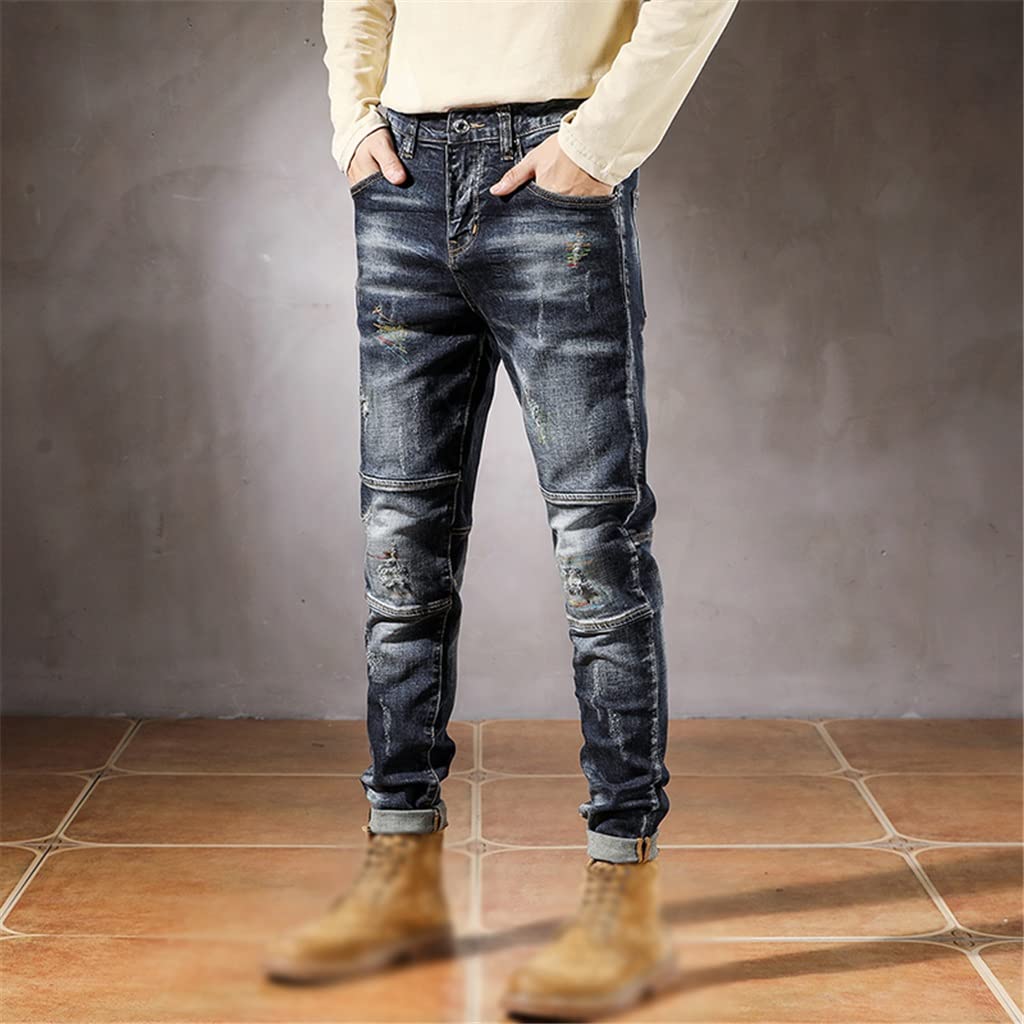 Slim Fit Distressed Patchwork Jeans