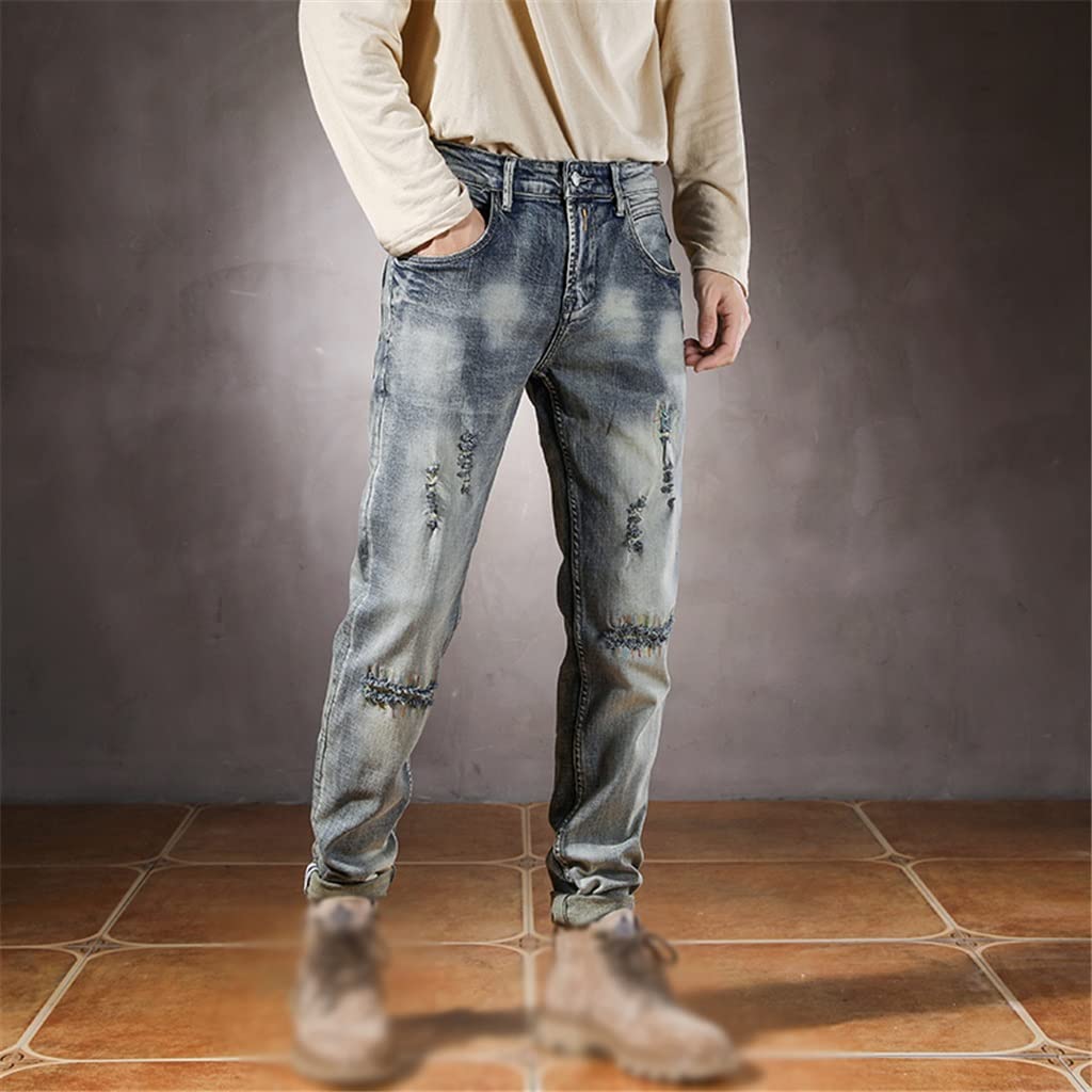 Slim Fit Distressed Patchwork Jeans