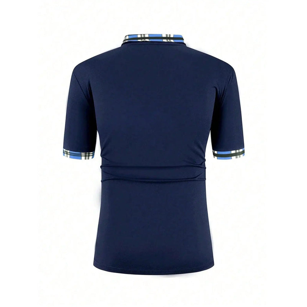Navy Knit Short-Sleeve Polo Shirt