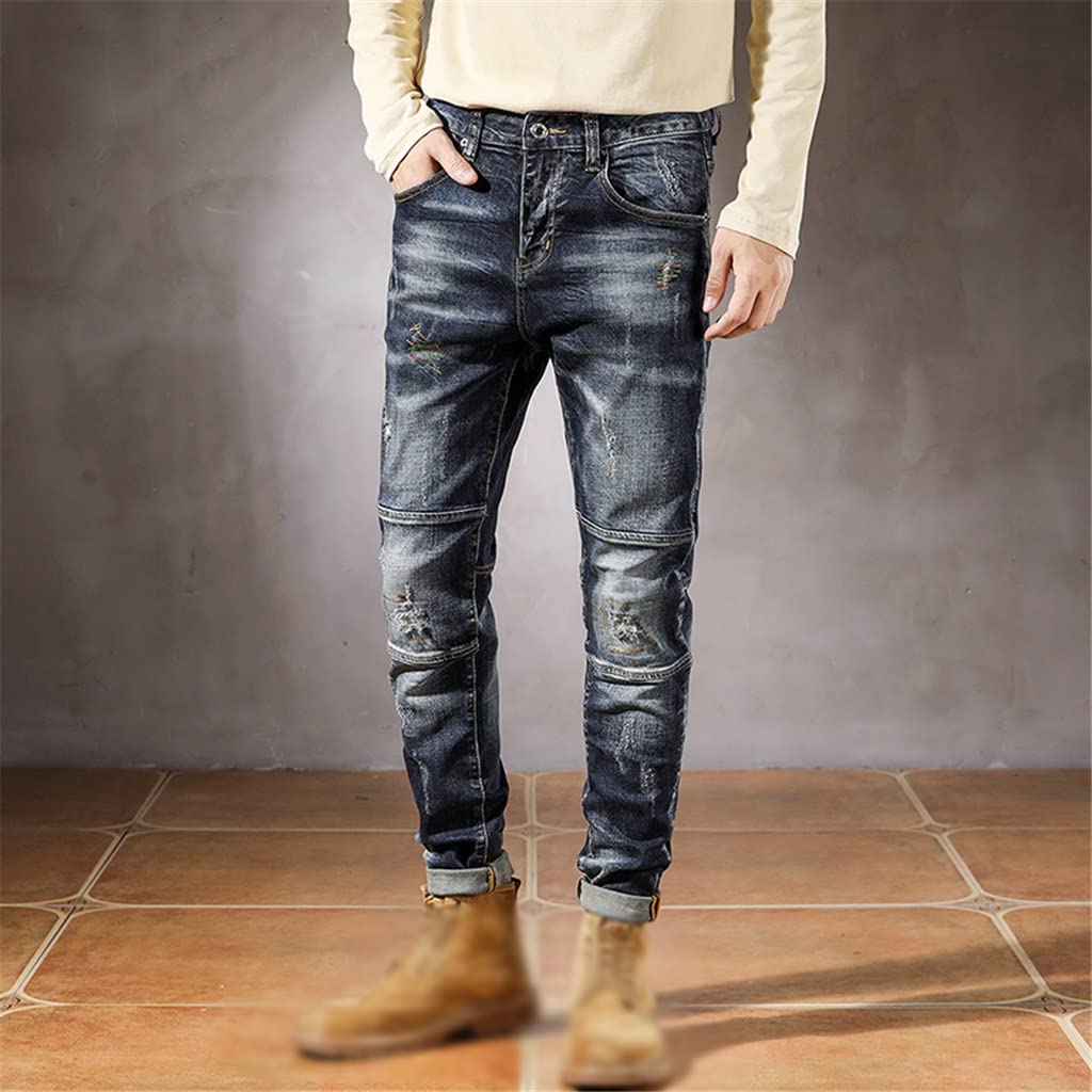 Slim Fit Distressed Patchwork Jeans
