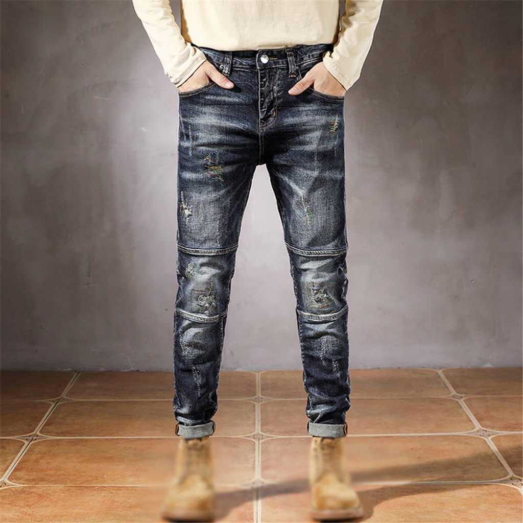Slim Fit Distressed Patchwork Jeans