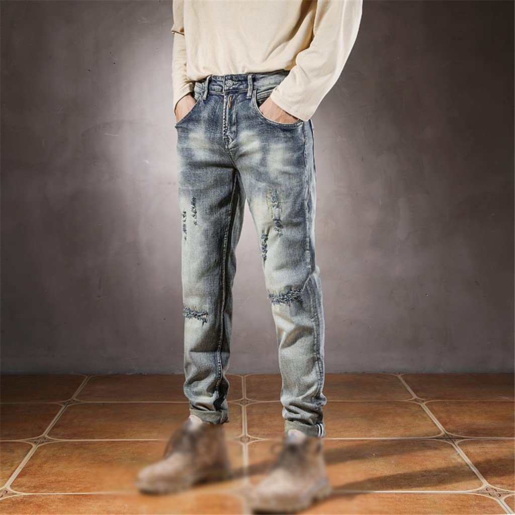 Slim Fit Distressed Patchwork Jeans