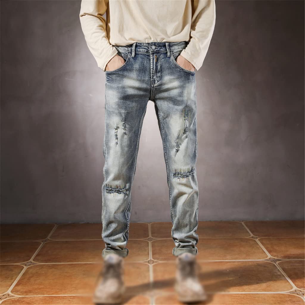 Slim Fit Distressed Patchwork Jeans
