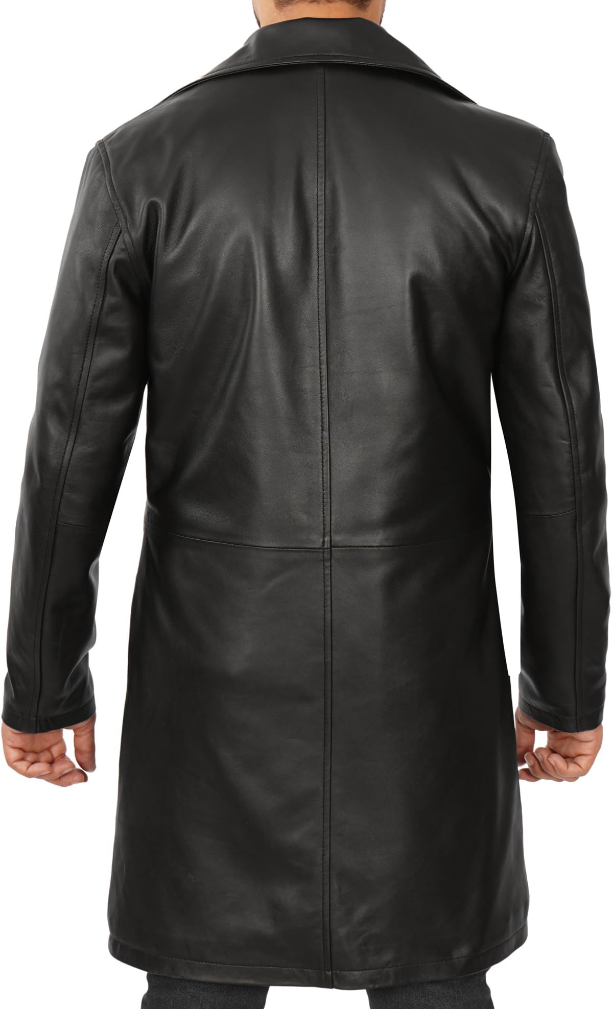 Leather Car Coat with Lapel Collar