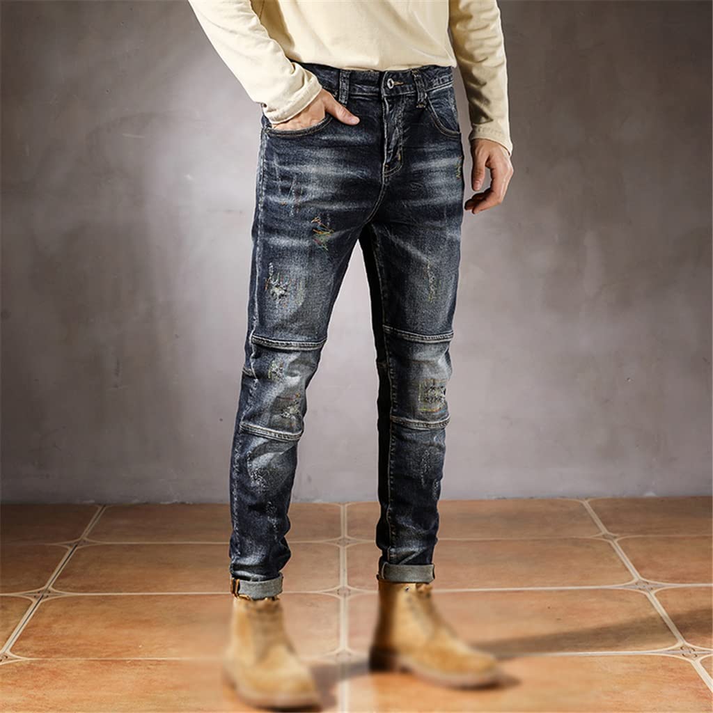 Slim Fit Distressed Patchwork Jeans