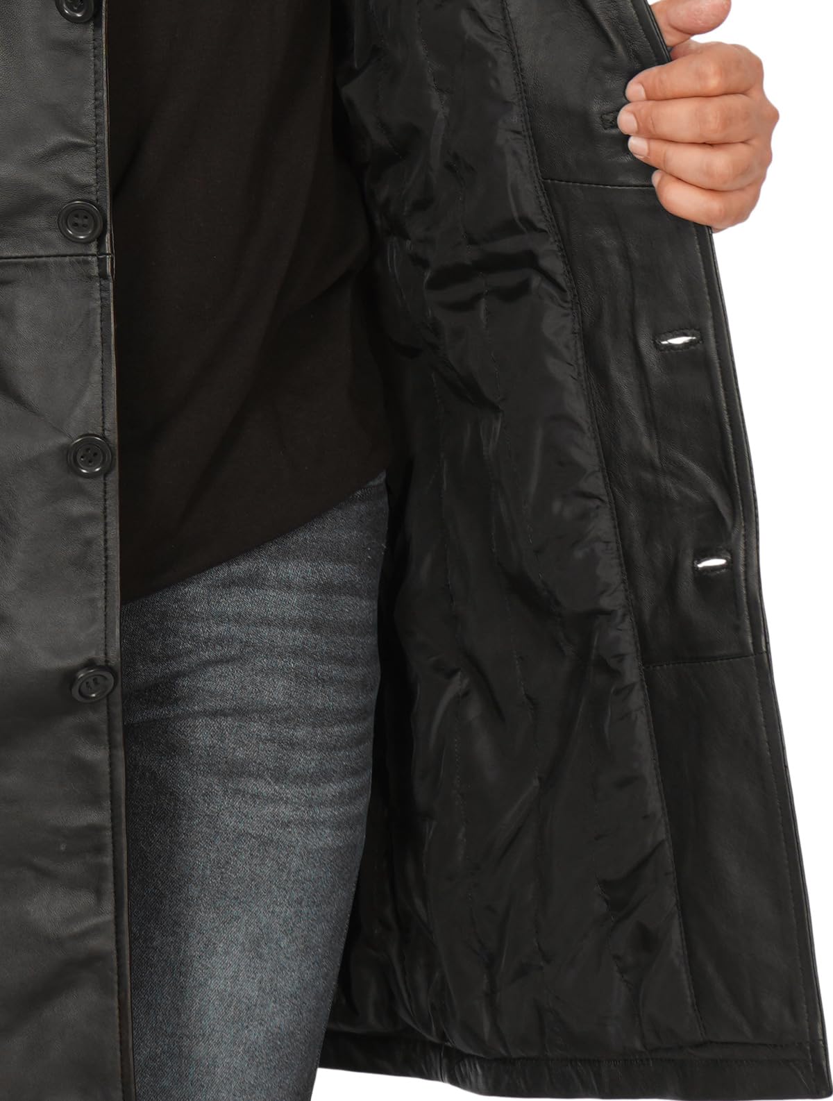Leather Car Coat with Lapel Collar
