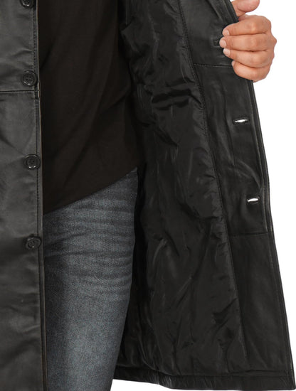 Leather Car Coat with Lapel Collar