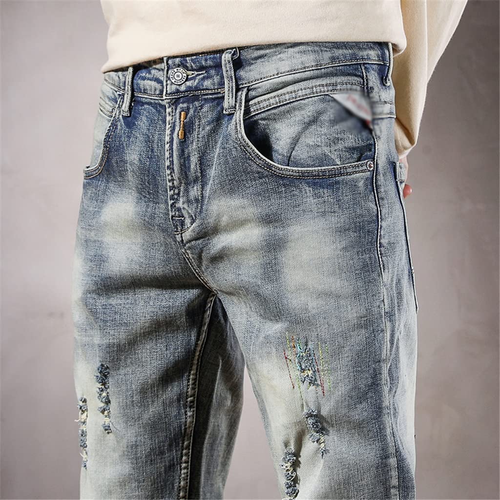 Slim Fit Distressed Patchwork Jeans