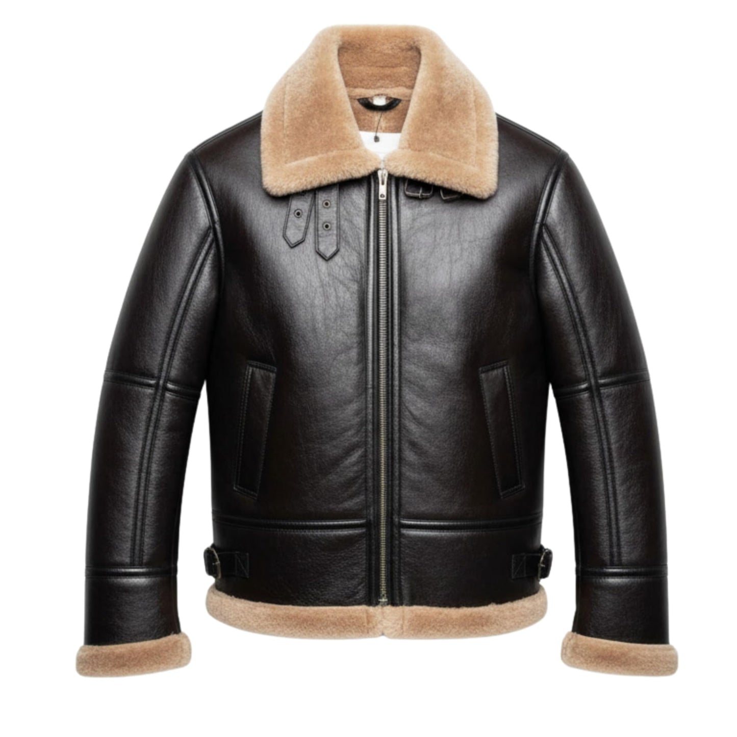 Leather Bomber Jacket with Shearling Lining