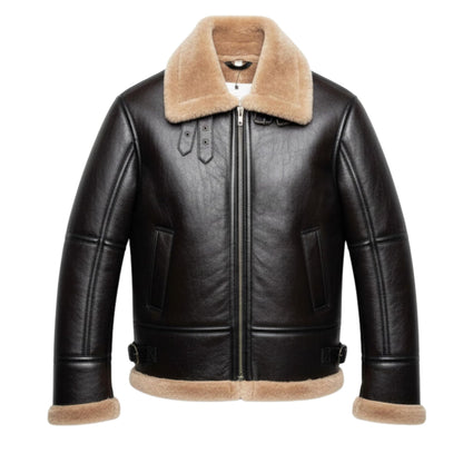 Leather Bomber Jacket with Shearling Lining