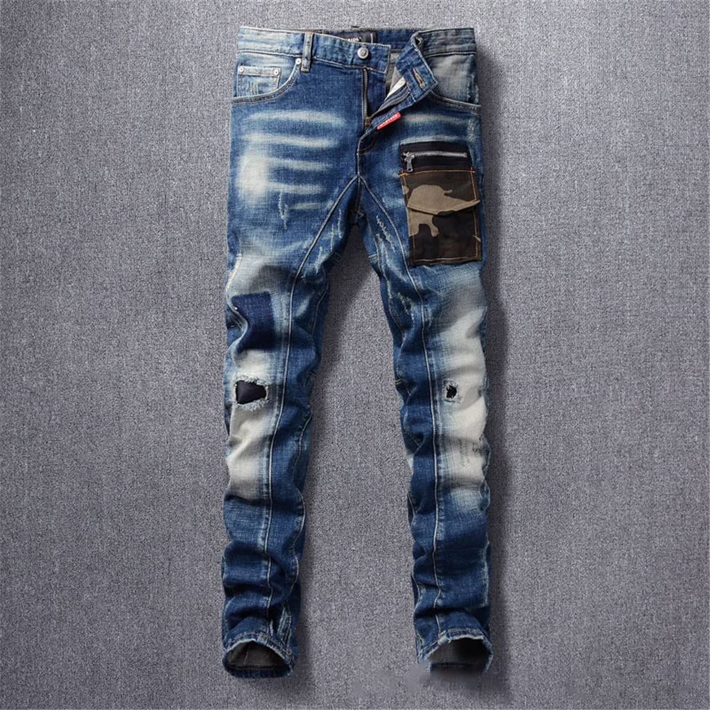 Slim Fit Multi-Pocket Ripped Jeans