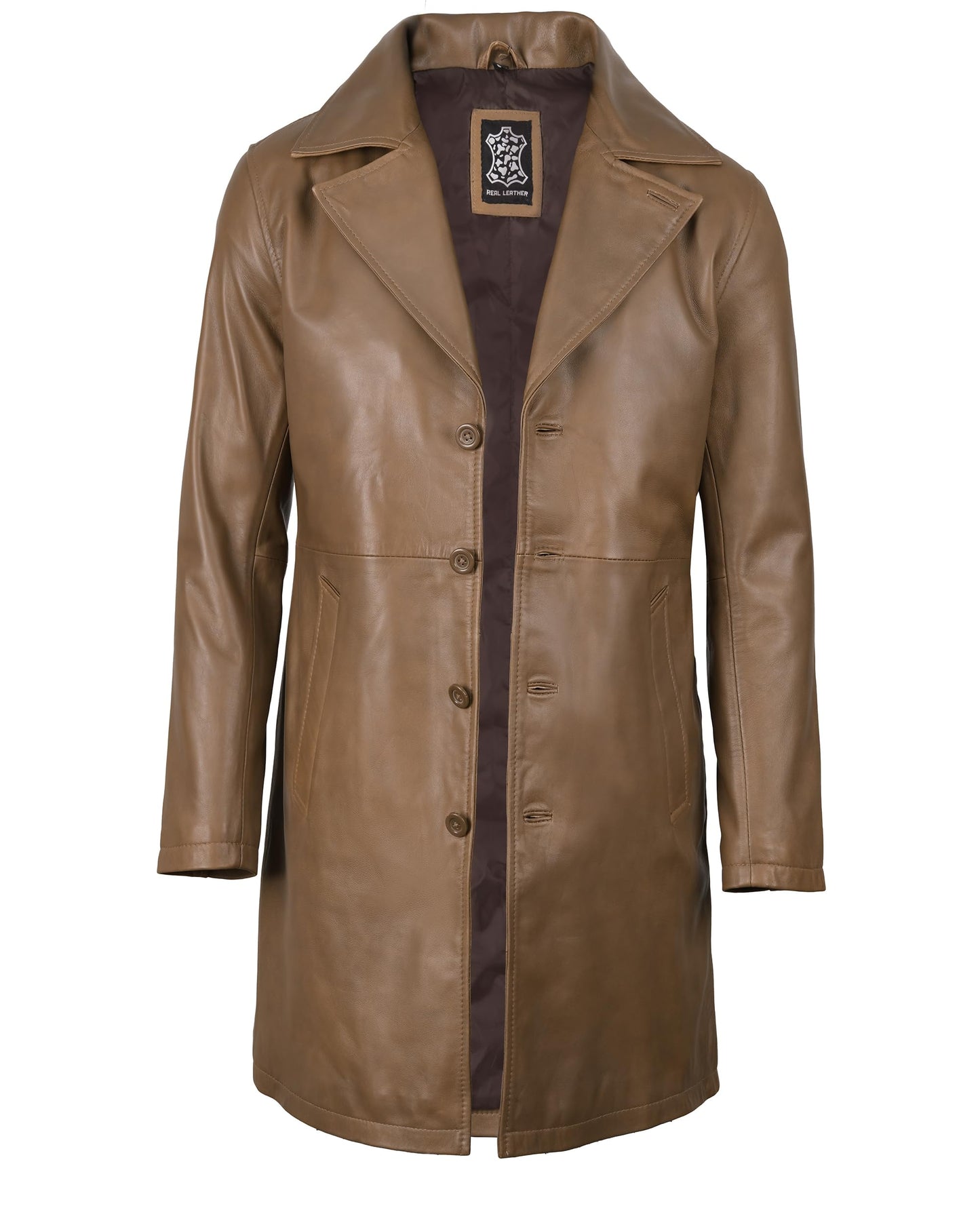 Leather Car Coat with Lapel Collar