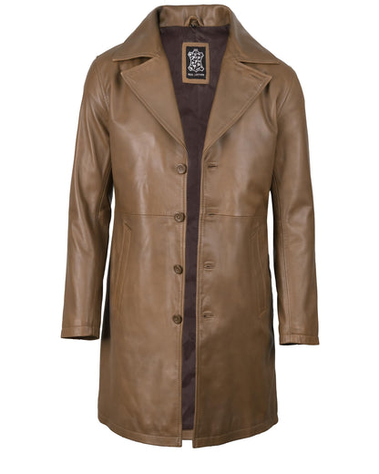 Leather Car Coat with Lapel Collar