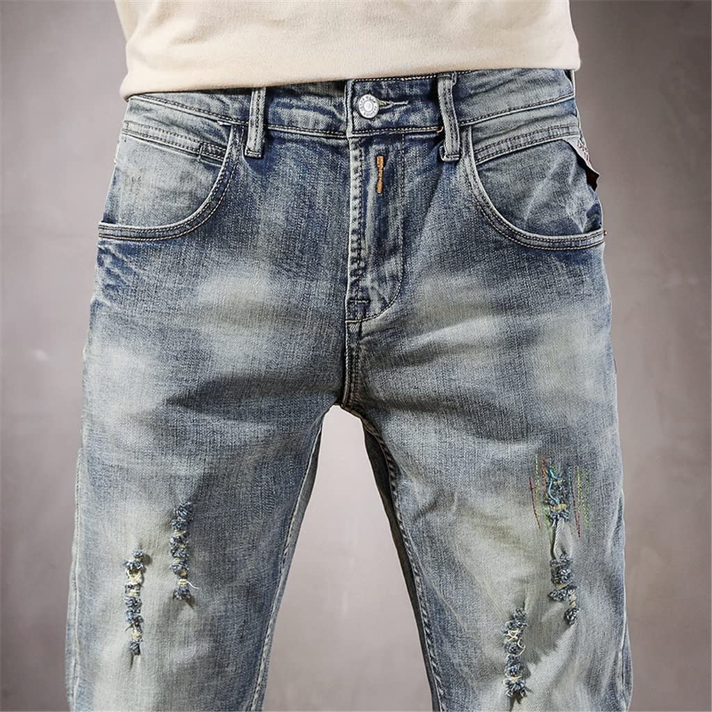 Slim Fit Distressed Patchwork Jeans