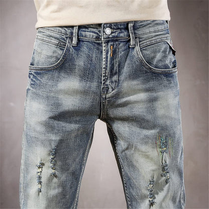 Slim Fit Distressed Patchwork Jeans
