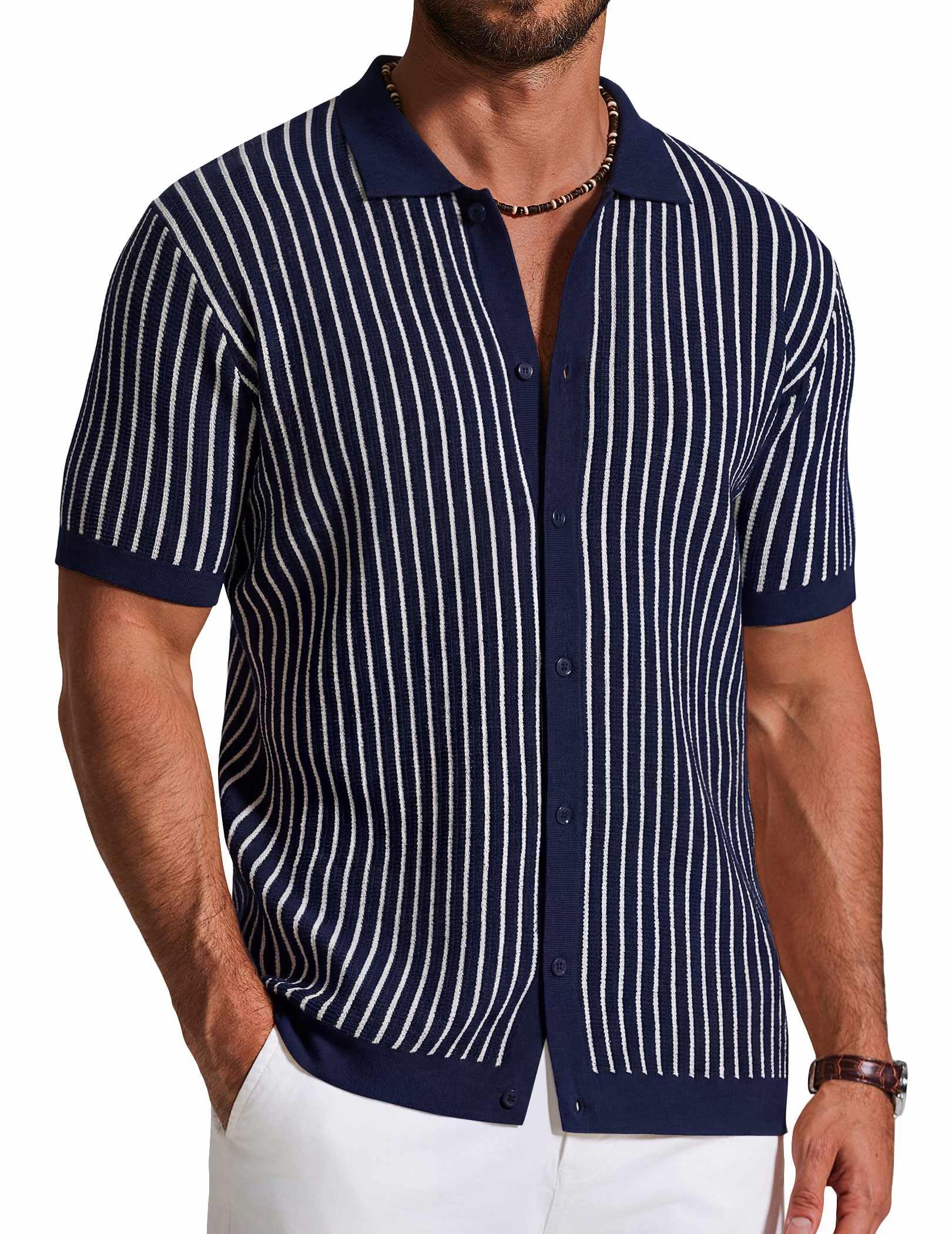 Knit Short-Sleeve Button-Down Shirt