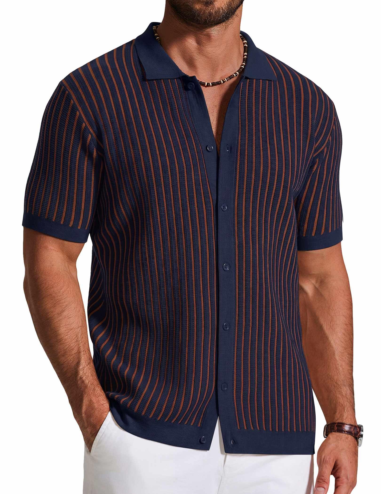 Knit Short-Sleeve Button-Down Shirt