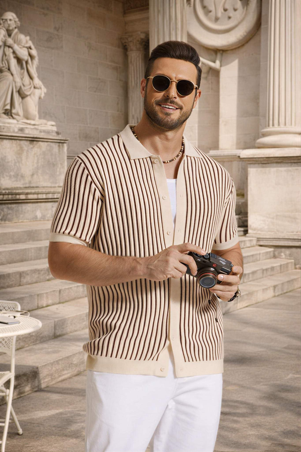 Knit Short-Sleeve Button-Down Shirt